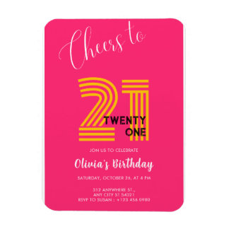 Pink Minimalist Girly 21st Birthday Invitation Magneet