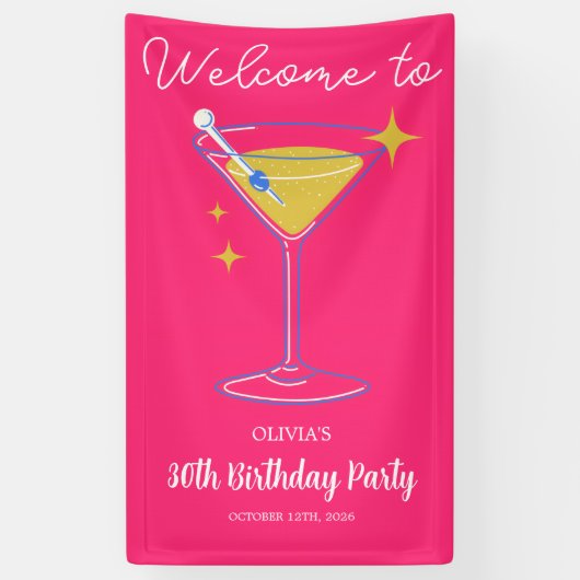 Pink Minimalist Girly 30th Birthday Sign Banner (Verticaal)