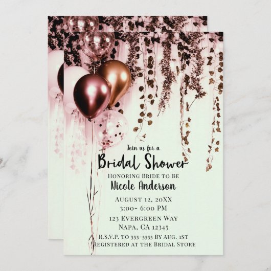 Pink Mink Roos Gold Lights Rustic Ivy Bridal Kaart (Voorkant / Achterkant)