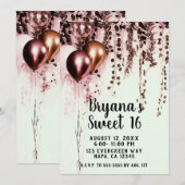 Pink Mink Roos Gold Lights Rustic Ivy Sweet 16 Kaart (Voorkant / Achterkant)