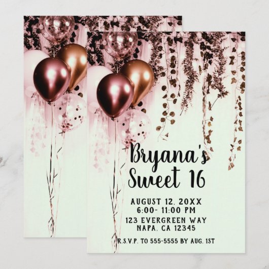 Pink Mink Roos Gold Lights Rustic Ivy Sweet 16 Kaart (Voorkant / Achterkant)