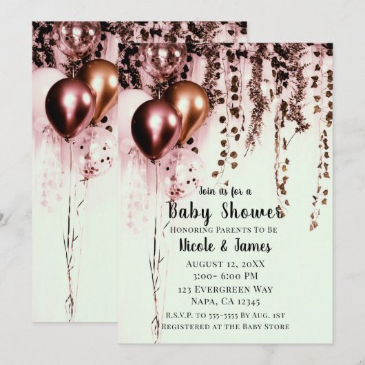Pink Mink Roos Gold Lights Rustiek Baby shower Kaart (Voorkant / Achterkant)