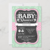 Pink Mint Chalkboard Floral Baby shower Invite Kaart (Voorkant)