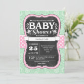 Pink Mint Chalkboard Floral Baby shower Invite Kaart (Staand voorkant)