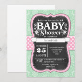 Pink Mint Chalkboard Floral Baby shower Invite Kaart (Voorkant / Achterkant)