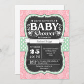Pink Mint Chalkboard Floral Baby shower Invite Kaart (Voorkant / Achterkant)
