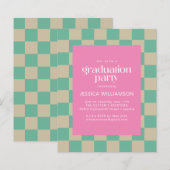 Pink Mint Checkerboard Graduparty van budget (Voorkant / Achterkant)
