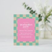 Pink Mint Checkerboard Graduparty van budget (Staand voorkant)