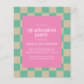 Pink Mint Checkerboard Graduparty van budget (Voorkant)