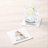 Pink Mint Christmas Snowman Kartonnen Onderzetters (Insitu)