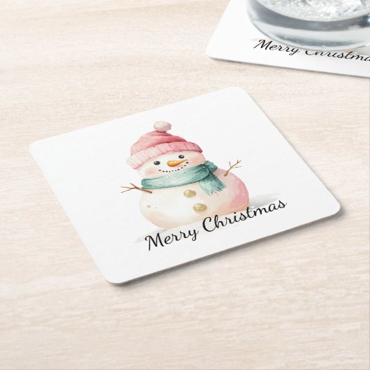 Pink Mint Christmas Snowman Kartonnen Onderzetters (Schuin)