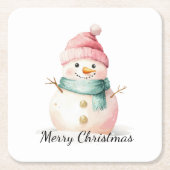 Pink Mint Christmas Snowman Kartonnen Onderzetters (Voorkant)