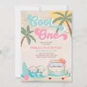 Pink Mint Cool ONE Surfen 1e verjaardag Kaart (Voorkant)