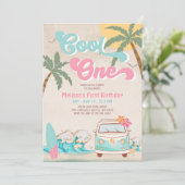 Pink Mint Cool ONE Surfen 1e verjaardag Kaart (Staand voorkant)