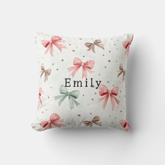 Pink Mint Cream Dots & Bows Christmas   Kussen (Voorkant)