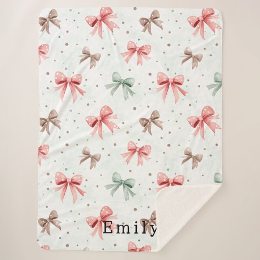 Pink Mint Cream Dots & Bows Christmas   Sherpa Deken (Voorkant)