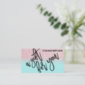 Pink Mint Glitter Typografie Cadeaubon Visitekaartje (Staand voorkant)