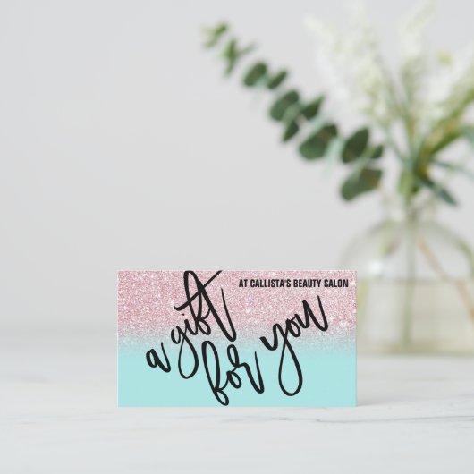Pink Mint Glitter Typografie Cadeaubon Visitekaartje (Staand voorkant)