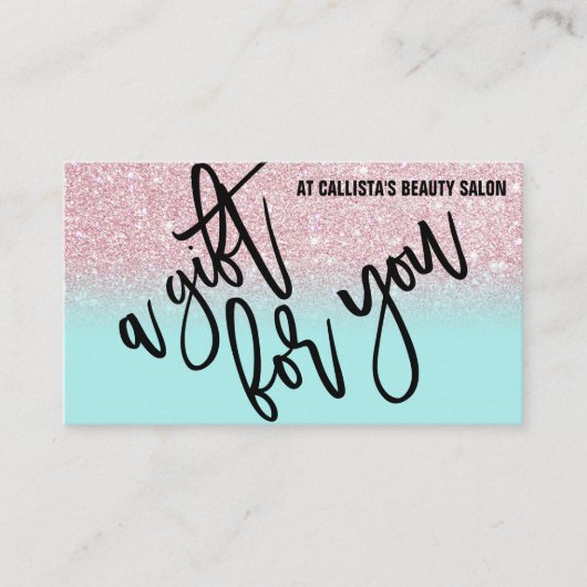 Pink Mint Glitter Typografie Cadeaubon Visitekaartje (Voorkant)
