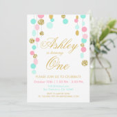 Pink Mint Gold Glitter Verjaardagsuitnodiging Kaart (Staand voorkant)