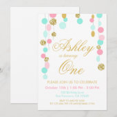 Pink Mint Gold Glitter Verjaardagsuitnodiging Kaart (Voorkant / Achterkant)