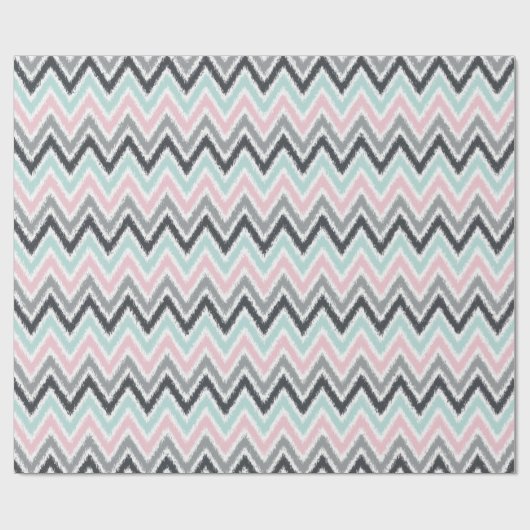 Pink Mint Gray Zigzags Ikat Pattern Cadeaupapier (Vlak)