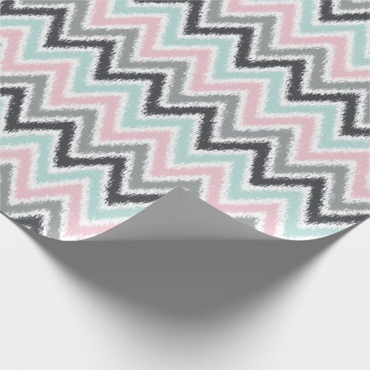Pink Mint Gray Zigzags Ikat Pattern Cadeaupapier (Hoek)