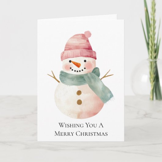 Pink Mint Green Christmas Snowman Kaart (Voorkant)