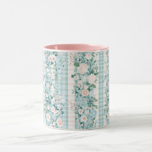 Pink Mint Green Floral Gingham Grand Millennial Mok (Midden)