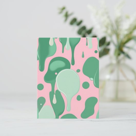 Pink Mint Green Melting Drip Pattern Abstract  Briefkaart (Staand voorkant)
