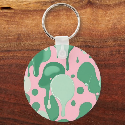 Pink Mint Green Melting Drip Pattern Abstract  Sleutelhanger (Achterkant)