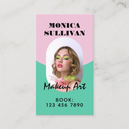 Pink mint green minimalist makeup visitekaartje (Voorkant)