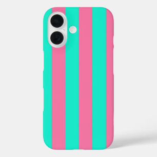 Pink Mint Green Stripes Design iPhone 16 Hoesje