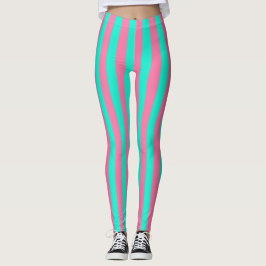 Pink Mint Green Stripes Design Leggings (Voorkant)