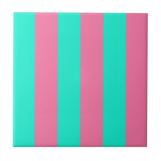 Pink Mint Green Stripes Design Tegeltje (Voorkant)