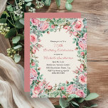Pink Mint Green Waterverf Floral 75th Birthday Kaart<br><div class="desc">Elegant roze en mintgroen waterverf bloemenfeest herfst/herfstverjaardagsfeestuitnodiging voor vrouwen. Deze uitnodiging is ontworpen voor een 75e verjaardag, maar kan worden aangepast voor iedereen van elke leeftijd. Neem contact met mij op voor hulp bij uw aanpassingen of om extra matching of coördinatie van Zazzle producten voor uw evenement aan te vragen....</div>