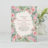 Pink Mint Green Waterverf Floral 75th Birthday Kaart (Staand voorkant)