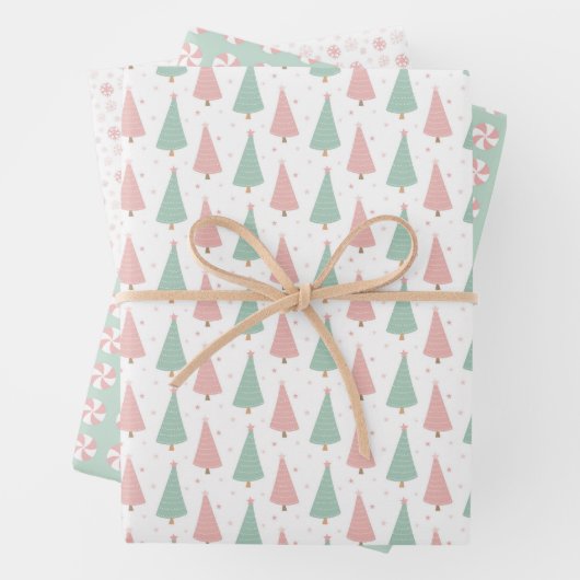 Pink/Mint Holiday Wrapping Paper Sheets (In situ)