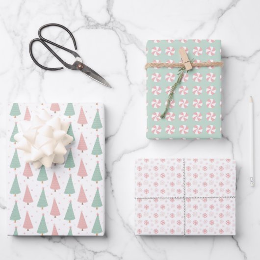 Pink/Mint Holiday Wrapping Paper Sheets (Voorkant)