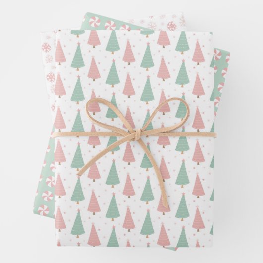Pink/Mint Holiday Wrapping Paper Sheets (In situ)