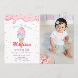 Pink Mint Ice Cream Cone Confetti Verjaardagsuitno Kaart
