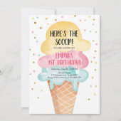 Pink Mint Ice Cream Cone Confetti Verjaardagsuitno Kaart (Voorkant)