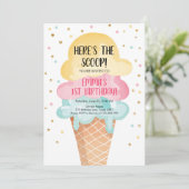 Pink Mint Ice Cream Cone Confetti Verjaardagsuitno Kaart (Staand voorkant)