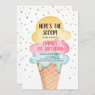 Pink Mint Ice Cream Cone Confetti Verjaardagsuitno Kaart