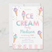 Pink Mint Ice Cream Cone Confetti Verjaardagsuitno Kaart (Voorkant)