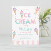 Pink Mint Ice Cream Cone Confetti Verjaardagsuitno Kaart (Staand voorkant)