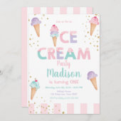 Pink Mint Ice Cream Cone Confetti Verjaardagsuitno Kaart (Voorkant / Achterkant)