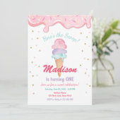 Pink Mint Ice Cream Cone Confetti Verjaardagsuitno Kaart (Staand voorkant)