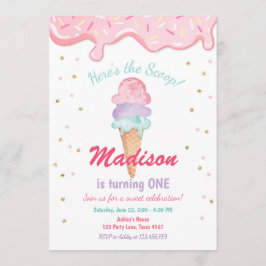 Pink Mint Ice Cream Cone Confetti Verjaardagsuitno Kaart