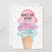 Pink Mint Ice Cream Cone Confetti Verjaardagsuitno Kaart (Voorkant)